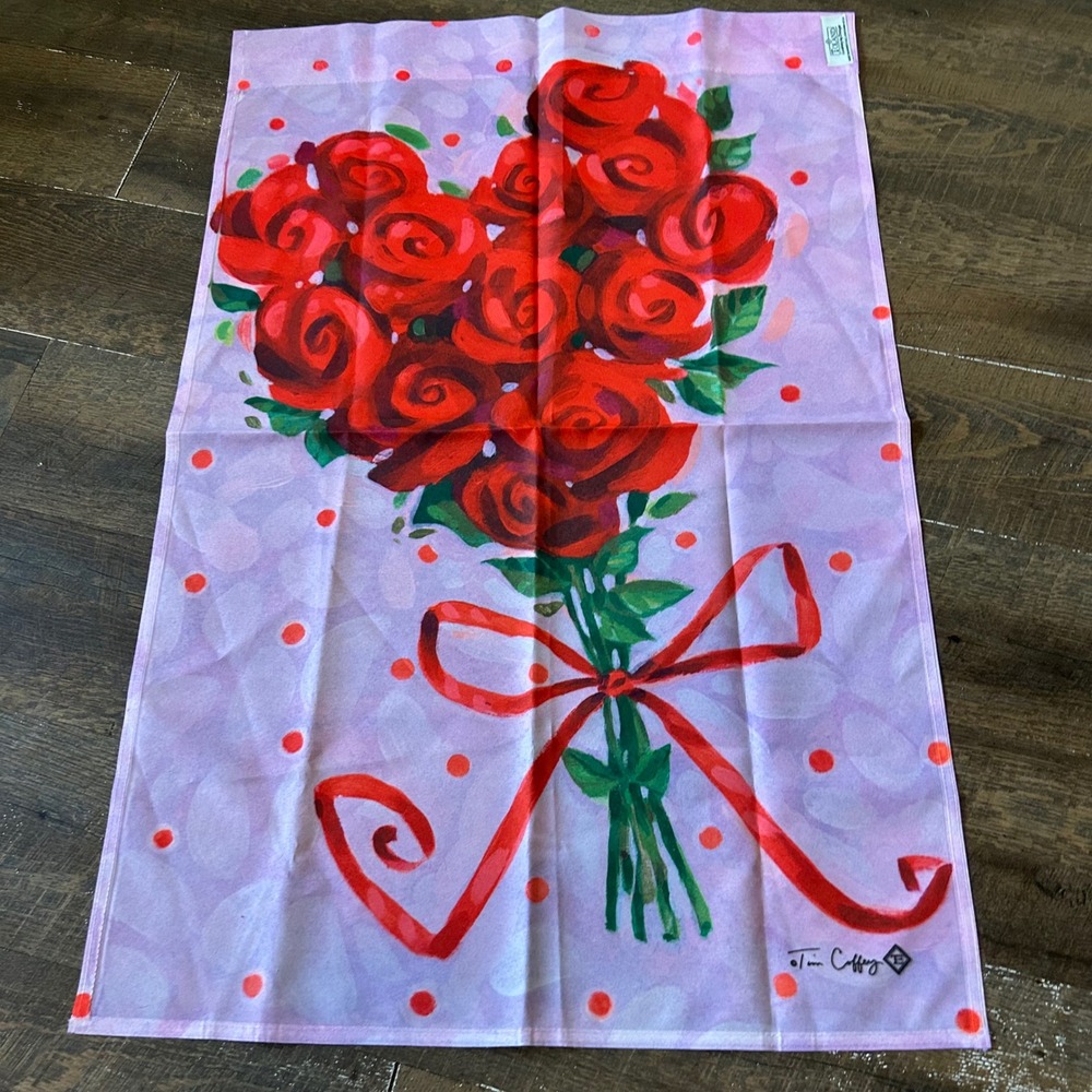 Toland Home Garden Tim Coffey Rose Heart Flag Lavender Red Polka Dot 24x35